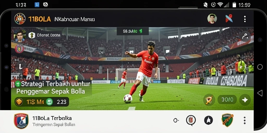 Tangkapan layar utama 11BOLA menampilkan aksi strategi permainan sepak bola.
