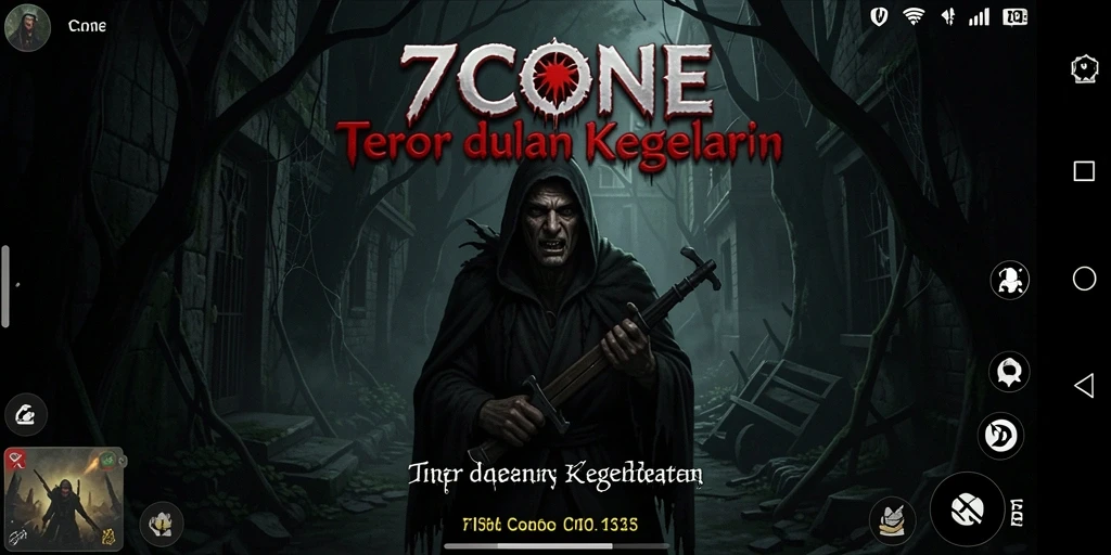 Screenshot gameplay menegangkan 7CONE dengan suasana gelap.