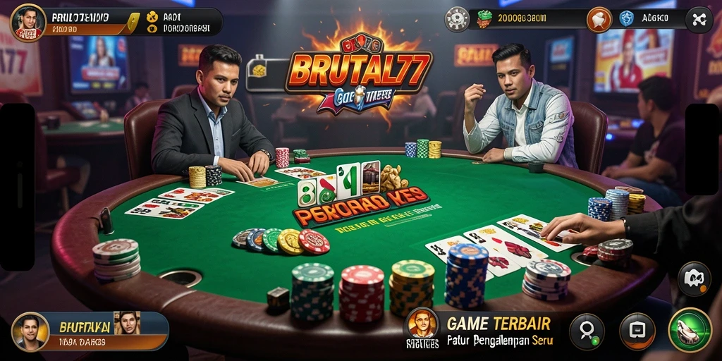 Screenshot BRUTAL77 dengan gameplay Poker yang mendebarkan.
