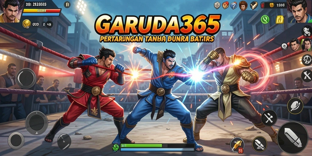 Screenshot menunjukkan pertarungan epik dalam GARUDA365.