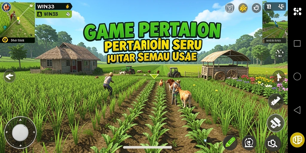 Screenshot gameplay WIN33 menunjukkan aktivitas pertanian yang seru dan interaktif.