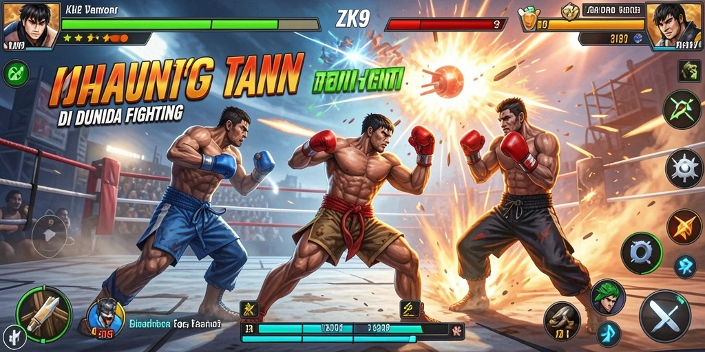 Screenshot ZK9 menampilkan karakter bertarung di arena yang menegangkan.